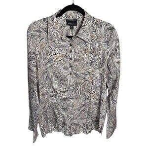 Foxcroft Fitted Fit‎ Women’s Button Down Shirt Size 16 All Over Print
